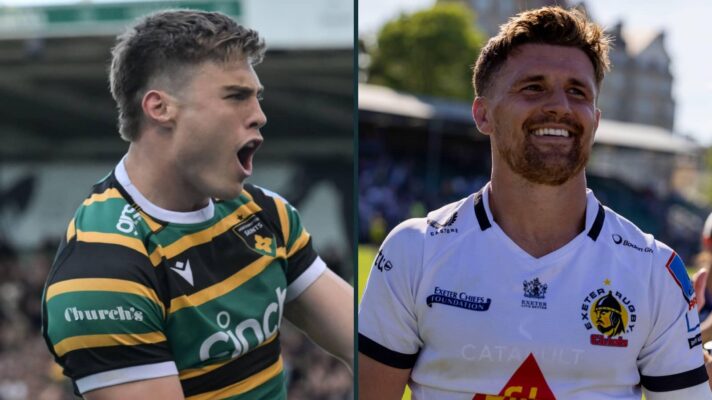 Northampton Saints wing Tommy Freeman (left) and Exeter Chiefs centre Henry Slade (right).