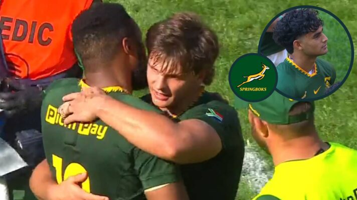 South Africa A centres Lukhanyo Am and Markus Muller with an inset of fly-half Yaqeen Ahmed.