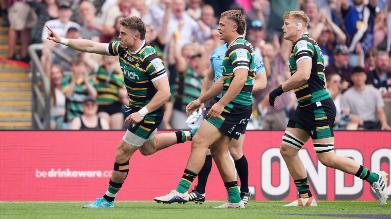 Tommy Freeman scoring for Northampton Saints in PREM Rugby Final.