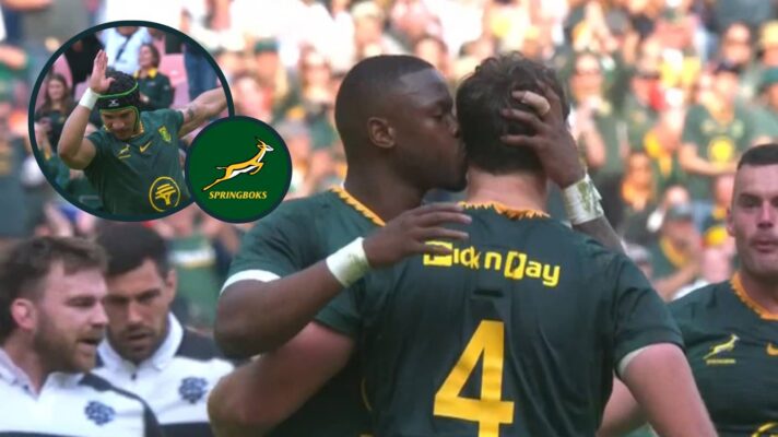 Springboks Riley Norton, Aphelele Fassi and Edwill van der Merwe in action against the Barbarians.