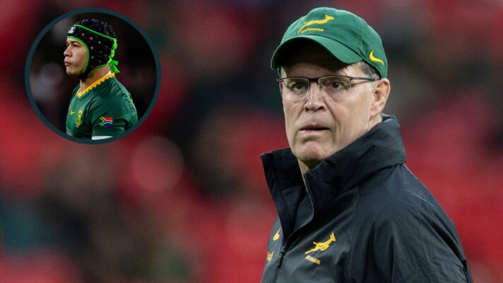 Springboks head coach Rassie Erasmus and wing Cheslin Kolbe (inset).