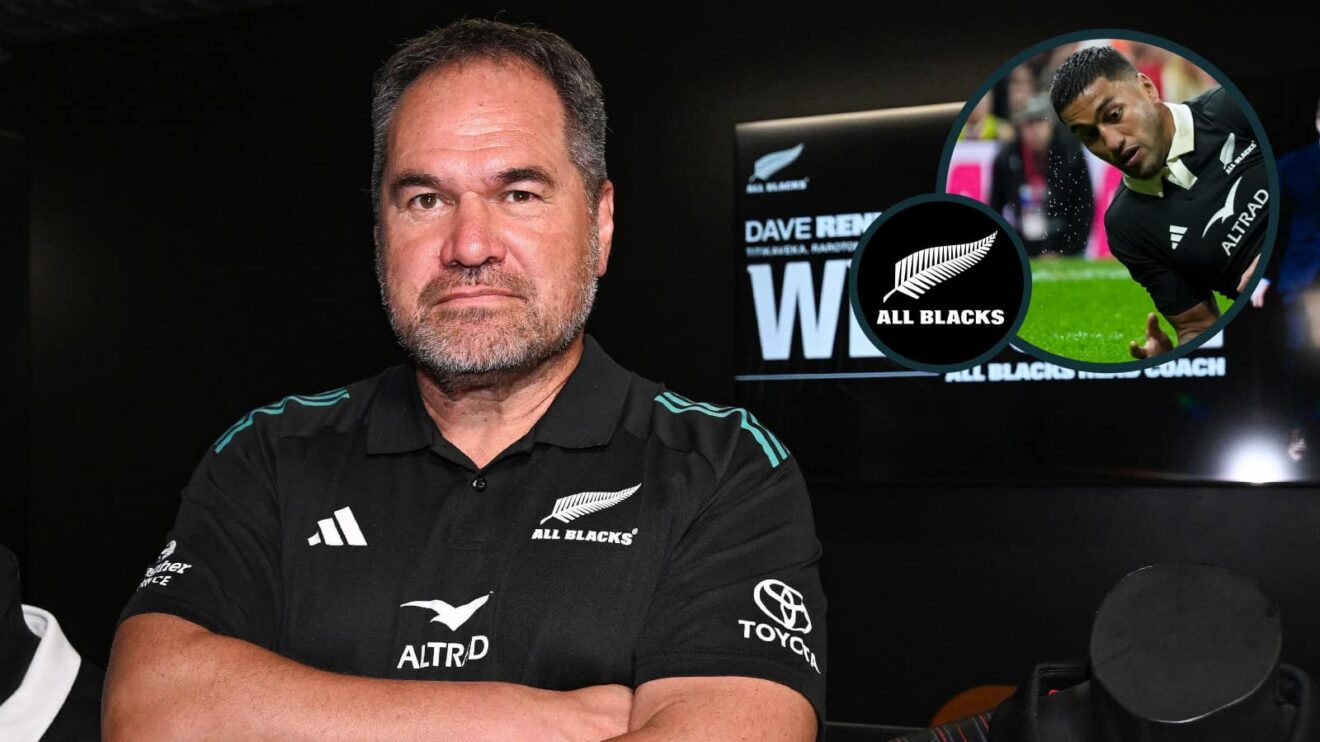 All Blacks head coach Dave Rennie and axed back Rieko Ioane (inset).
