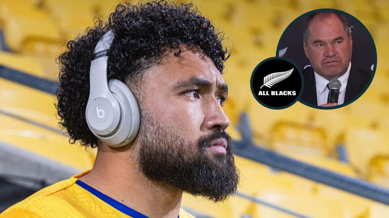 Fehi Fineanganofo and an inset of All Blacks head coach Dave Rennie.