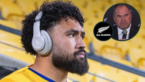 Fehi Fineanganofo and an inset of All Blacks head coach Dave Rennie.