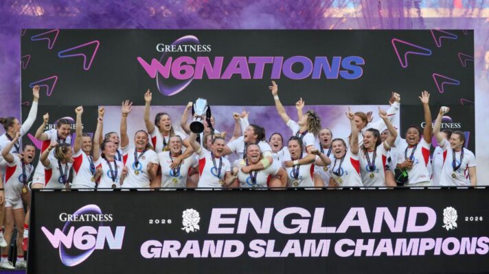 Red Roses players during the 2026 Six Nations trophy ceremony