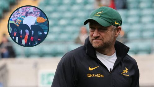 Springboks assistant coach Tony Brown and an inset of him talking to Vusi Moyo.