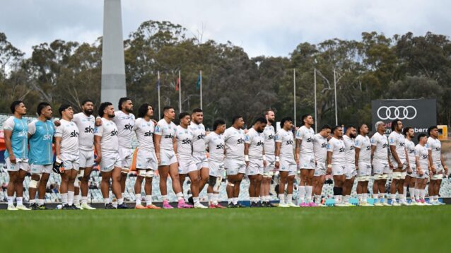 Moana Pasifika players before a game in 2026