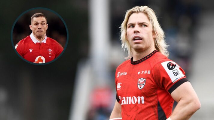 A two layered image of Faf de Klerk (right) and George North (left)