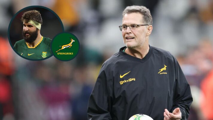 Springboks head coach Rassie Erasmus and an inset of Lood de Jager.