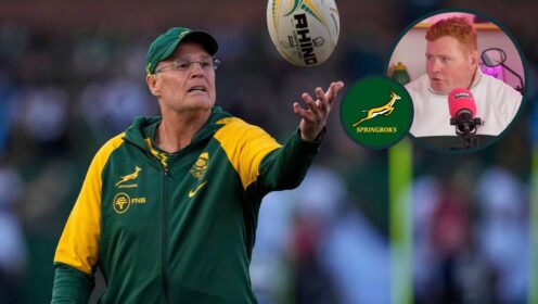 Springboks head coach Rassie Erasmus and an inset of Steven Kitshoff.