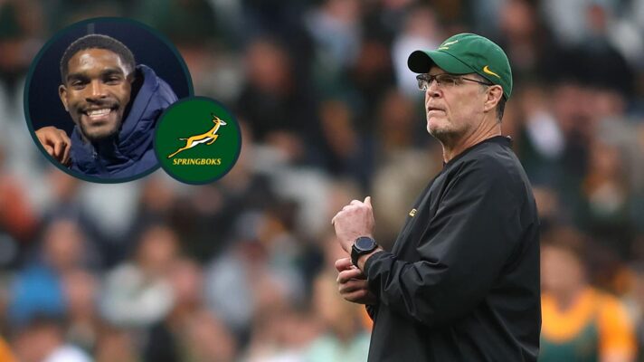 Springboks head coach Rassie Erasmus and an inset of Cheswill Jooste.
