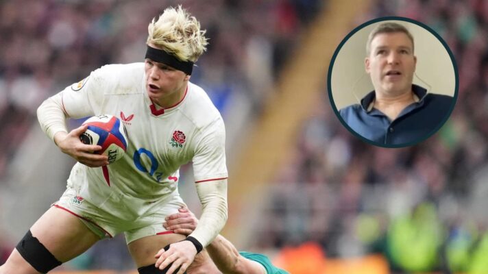 Henry Pollock in action for England against Ireland and former Test centre Gordon D'Arcy (inset).