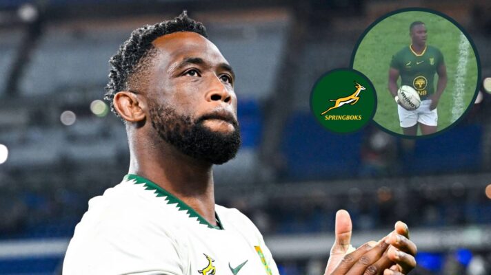 Springboks captain Siya Kolisi and an inset of Vusi Moyo
