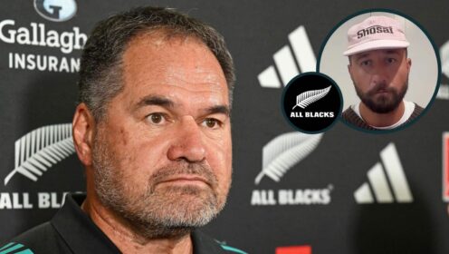 All Blacks head coach Dave Rennie and former Wallabies fly-half Quade Cooper (inset).