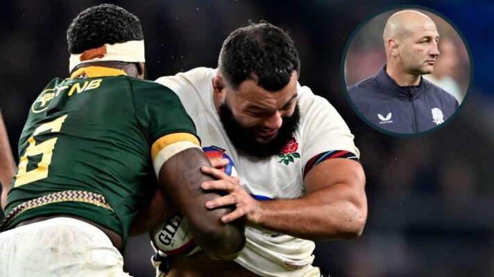 Siya Kolisi tackling Ellis Genge in Springboks v England clash and Red Rose head coach Steve Borthwick (inset).