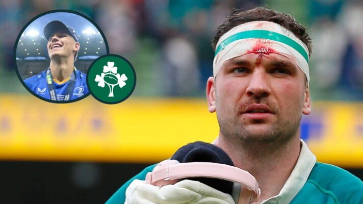 Tadhg Beirne and an inset of Sam Prendergast.