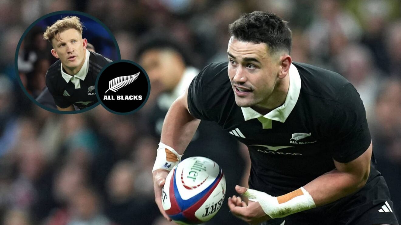 Will Jordan and Damian McKenzie (inset) in action for the All Blacks.