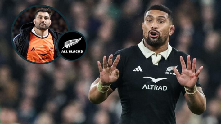 Ardie Savea in action for the All Blacks and Luke Jacobson (inset) warming up.