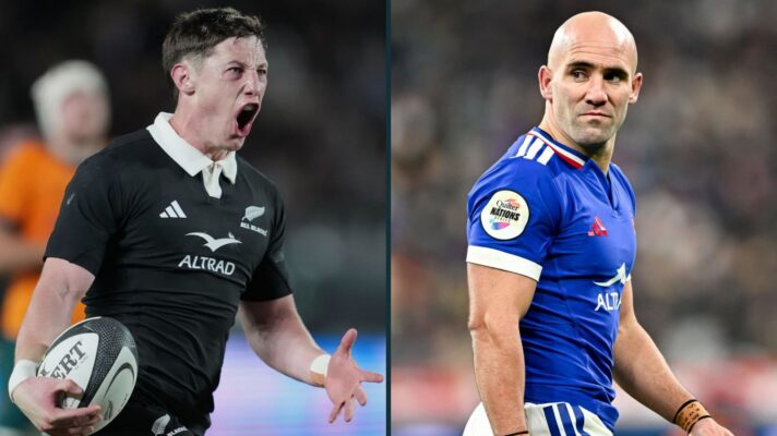 Cam Roigard and Maxime Lucu face off in the All Blacks v France clash.