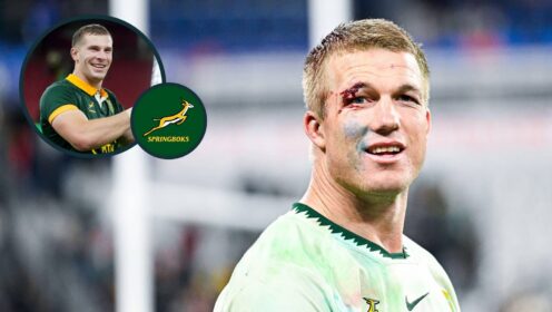 Springboks flanker Pieter-Steph du Toit and an inset of Cameron Hanekom.