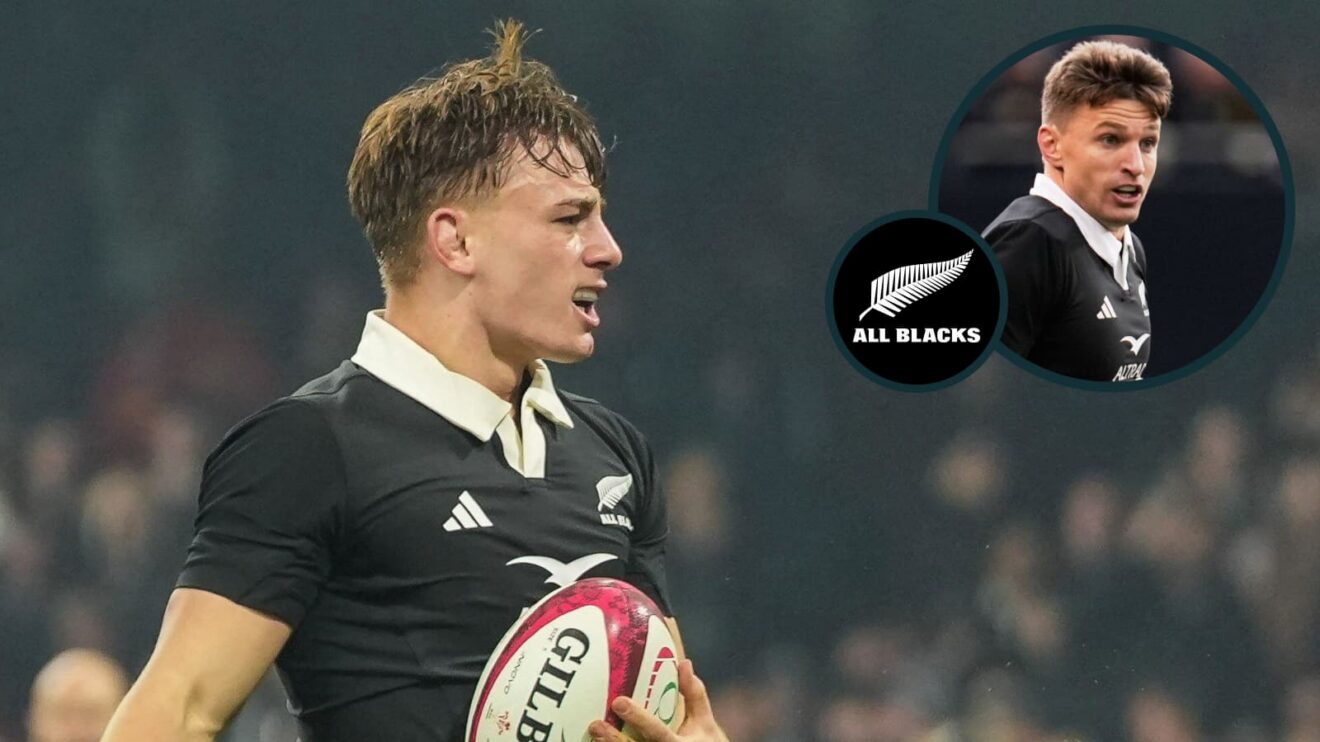 Ruben Love and Beauden Barrett (inset) in action for the All Blacks.