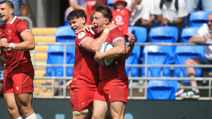 Wales wing Josh Adams after scoring try.