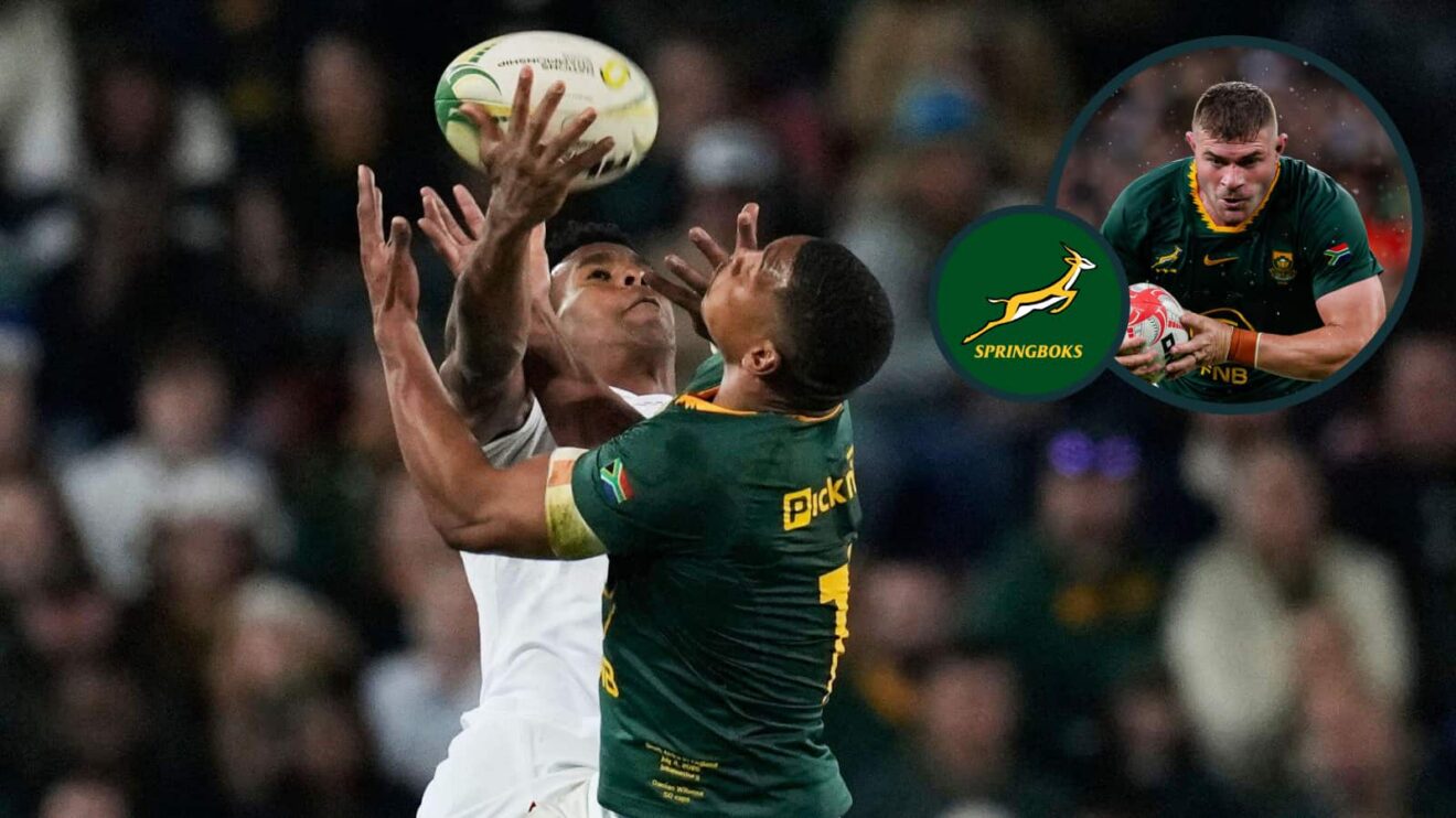 Springboks fullback Damian Willemse and an inset of Malcolm Marx.