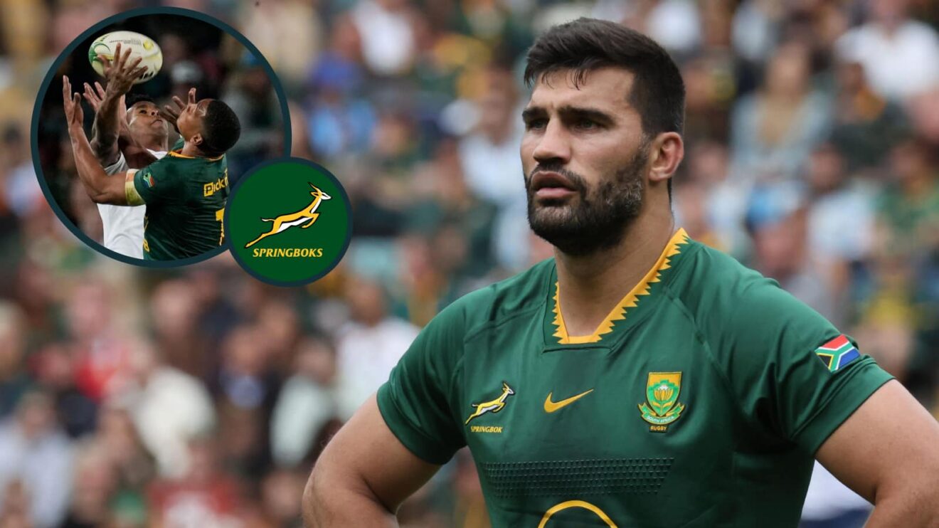 Springboks centre Damian de Allende and an inset of Damian Willemse