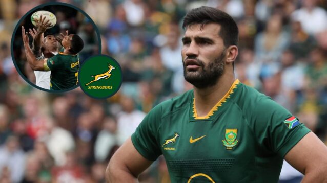 Springboks centre Damian de Allende and an inset of Damian Willemse