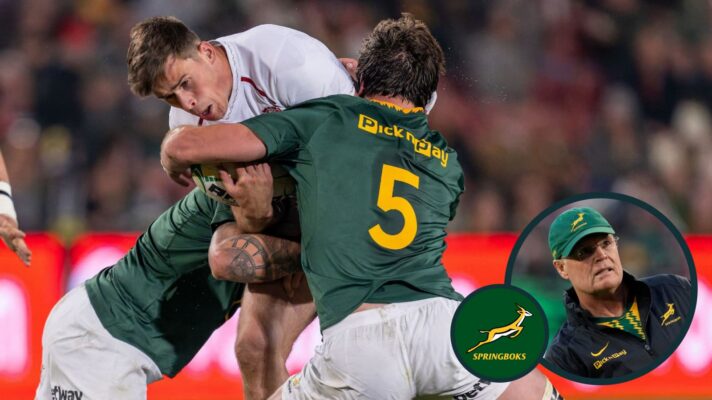 England centre Seb Atkinson tackled by Springboks duo.