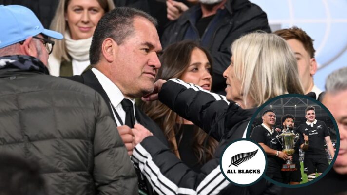 two layer image of Dave Rennie and the All Blacks