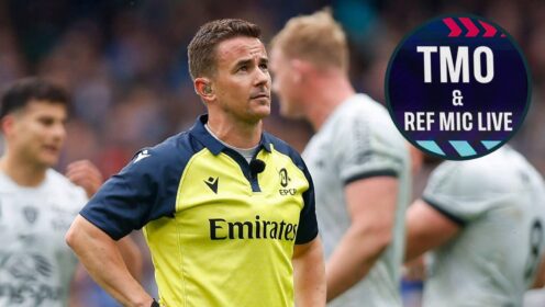 Referee Luke Pearce during a TMO review in the Investec Champions Cup.