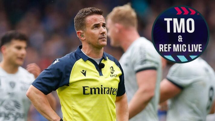 Referee Luke Pearce during a TMO review in the Investec Champions Cup.