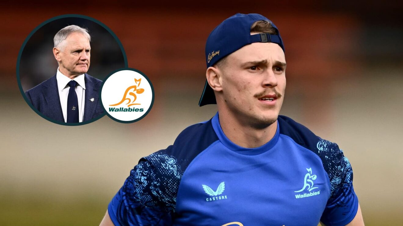 Declan Meredith and an inset of Wallabies head coach Joe Schmidt.