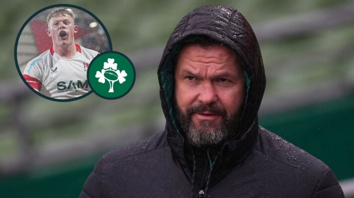 Ireland head coach Andy Farrell and the uncapped Bryn Ward in action for Ulster (inset).
