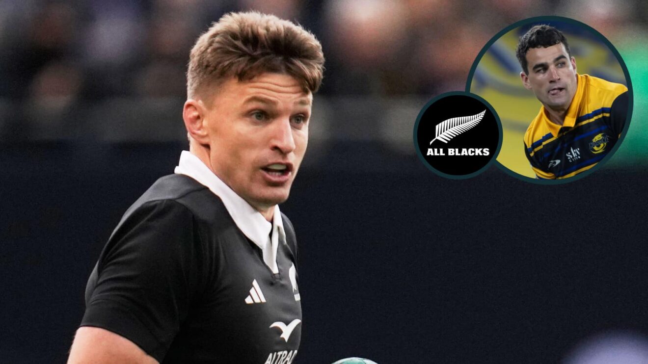 Beauden Barrett in action for the All Blacks and Hurricanes star Josh Moorby (inset).