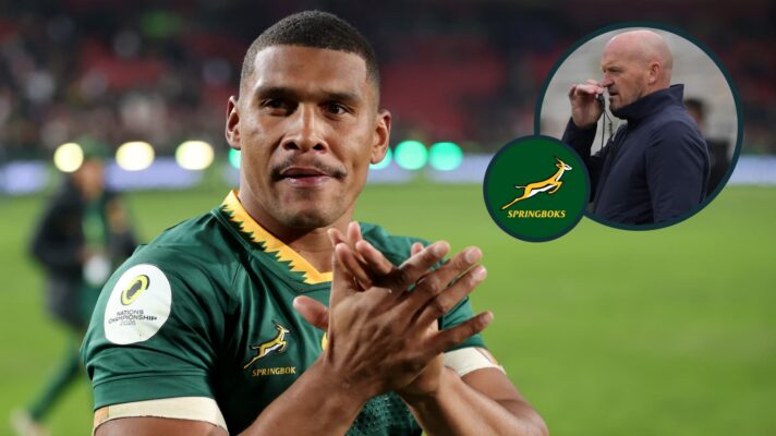 Springboks star Damian Willemse and an inset of Scotland head coach Gregor Townsend.