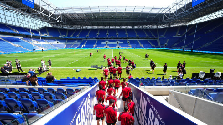 England walk out for a training run through at the Hill Dickinson Stadium.