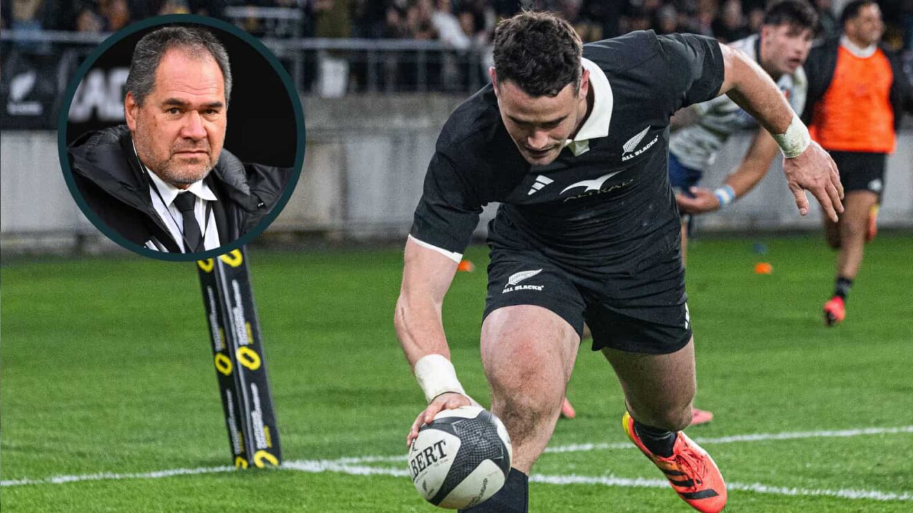 All Blacks record-breaker Will Jordan and head coach Dave Rennie (inset).