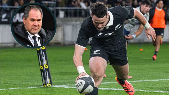All Blacks record-breaker Will Jordan and head coach Dave Rennie (inset).