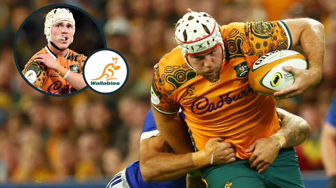 Fraser McReight and Declan Meredith (inset) in action for the Wallabies against France.