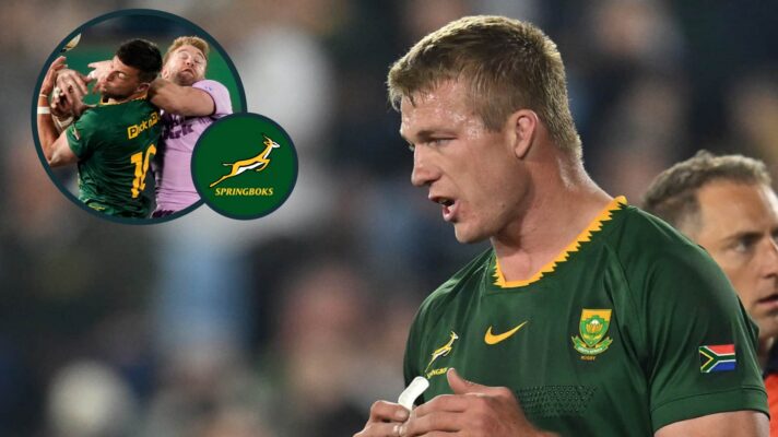 Pieter-Steph du Toit and an inset of Handre Pollard against Scotland at Loftus