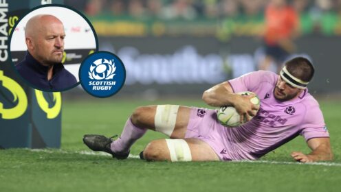 Scotland's Josh Bayliss and an inset of head coach Gregor Townsend.