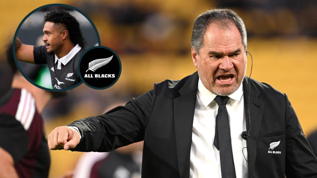 All Blacks head coach Dave Rennie and an inset of Leicester Fainga'anuku.