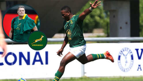 Springboks head coach Rassie Erasmus and fly-half Vusi Moyo (inset).