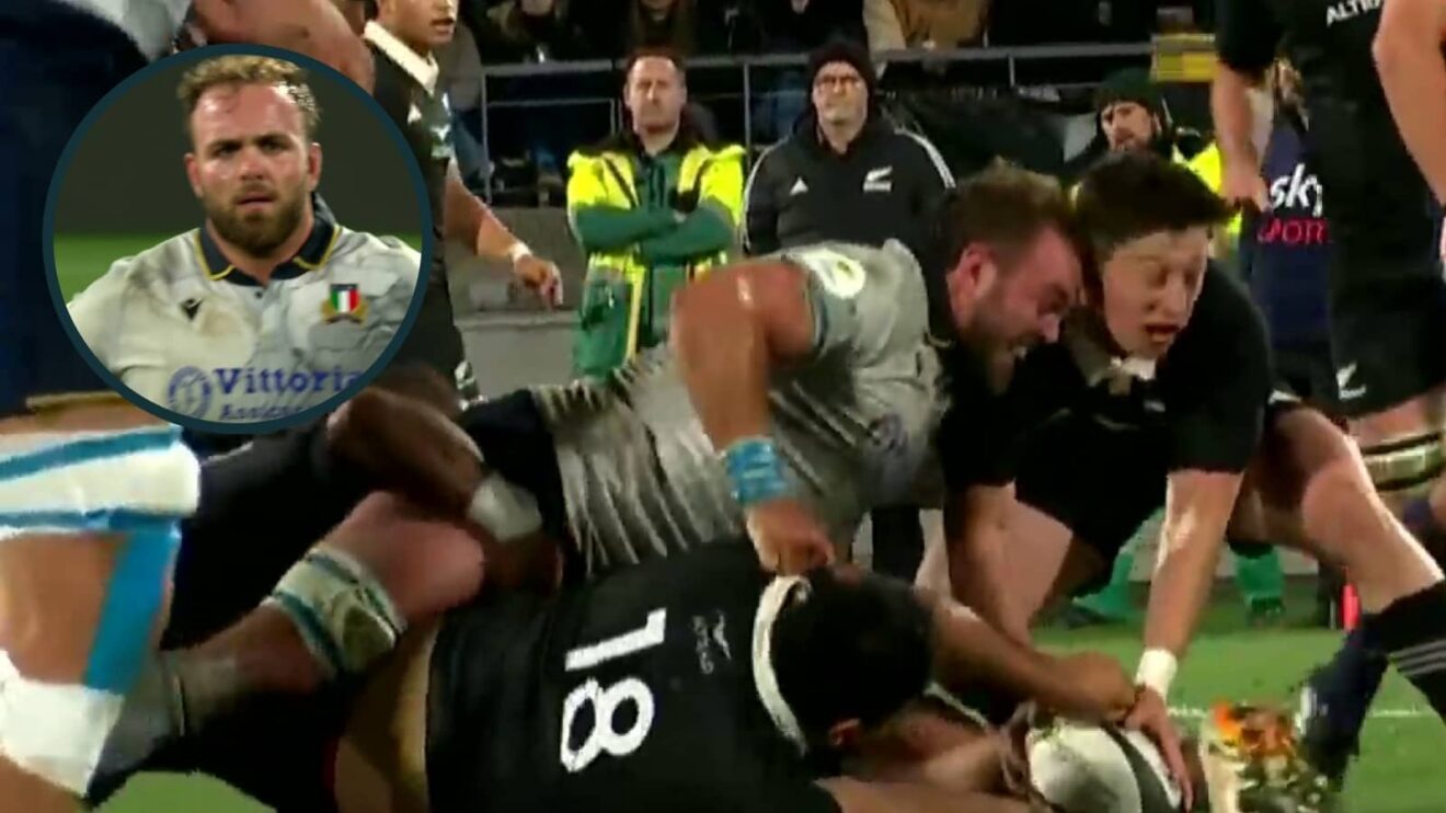 Niccolo Cannone's headbutt on All Blacks scrum-half Cam Roigard.