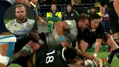 Niccolo Cannone's headbutt on All Blacks scrum-half Cam Roigard.