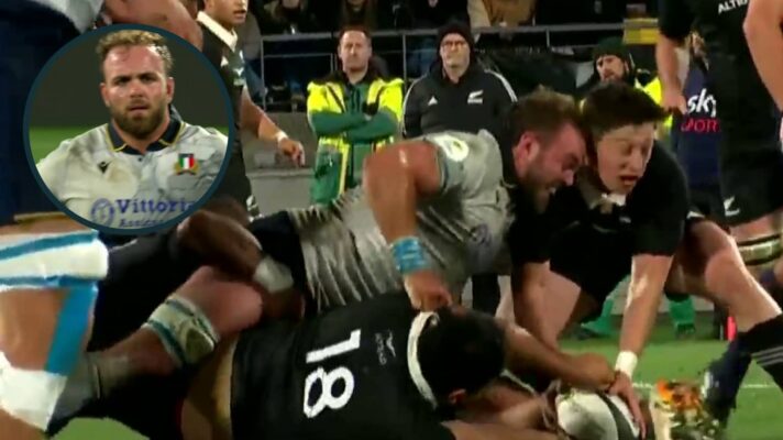 Niccolo Cannone's headbutt on All Blacks scrum-half Cam Roigard.