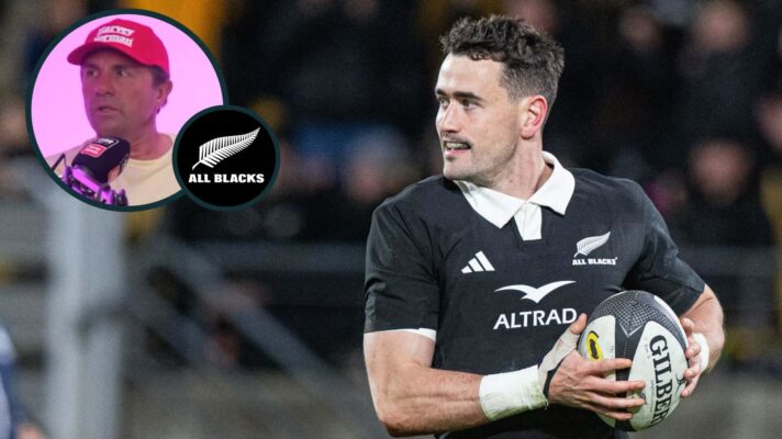 All Blacks star Will Jordan in action against Italy and former New Zealand scrum-half Justin Marshall (inset).