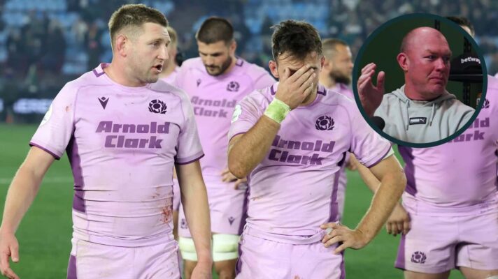 Scotland's Finn Russell and Ben White with an inset of ex-Springboks flanker Schalk Burger.